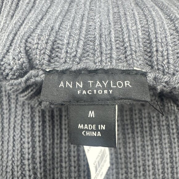 Ann Taylor Womens Gray Mock Neck Sweater Sz M Fisherman Cable Classic Preppy - Picture 5 of 9